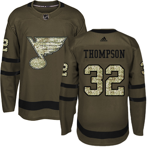 Tage Thompson Premier St. Louis Blues #32 Green Salute to Service Jersey Tage Thompson Premier St. Louis Blues #32 Green Salute to Service Jersey