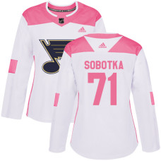 Women's Vladimir Sobotka Authentic St. Louis Blues #71 White/Pink Fashion Jersey