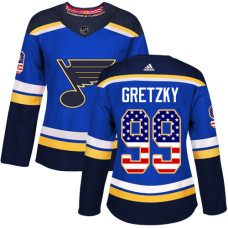 Women's Wayne Gretzky Authentic St. Louis Blues #99 Blue USA Flag Fashion Jersey