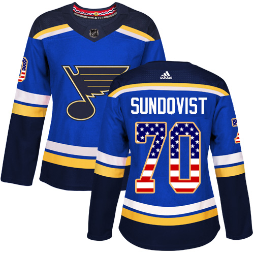 Women's Oskar Sundqvist Authentic St. Louis Blues #70 Blue USA Flag Fashion Jersey Women's Oskar Sundqvist Authentic St. Louis Blues #70 Blue USA Flag Fashion Jersey