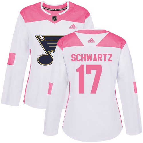 Women's Jaden Schwartz Authentic St. Louis Blues #17 White/Pink Fashion Jersey Women's Jaden Schwartz Authentic St. Louis Blues #17 White/Pink Fashion Jersey