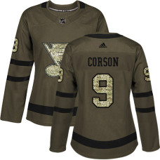 Women's Shayne Corson Authentic St. Louis Blues #9 Green Salute to Service Jersey